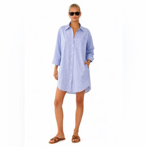 Culture Blue White Striped Shirt Dress Long Button Down Large